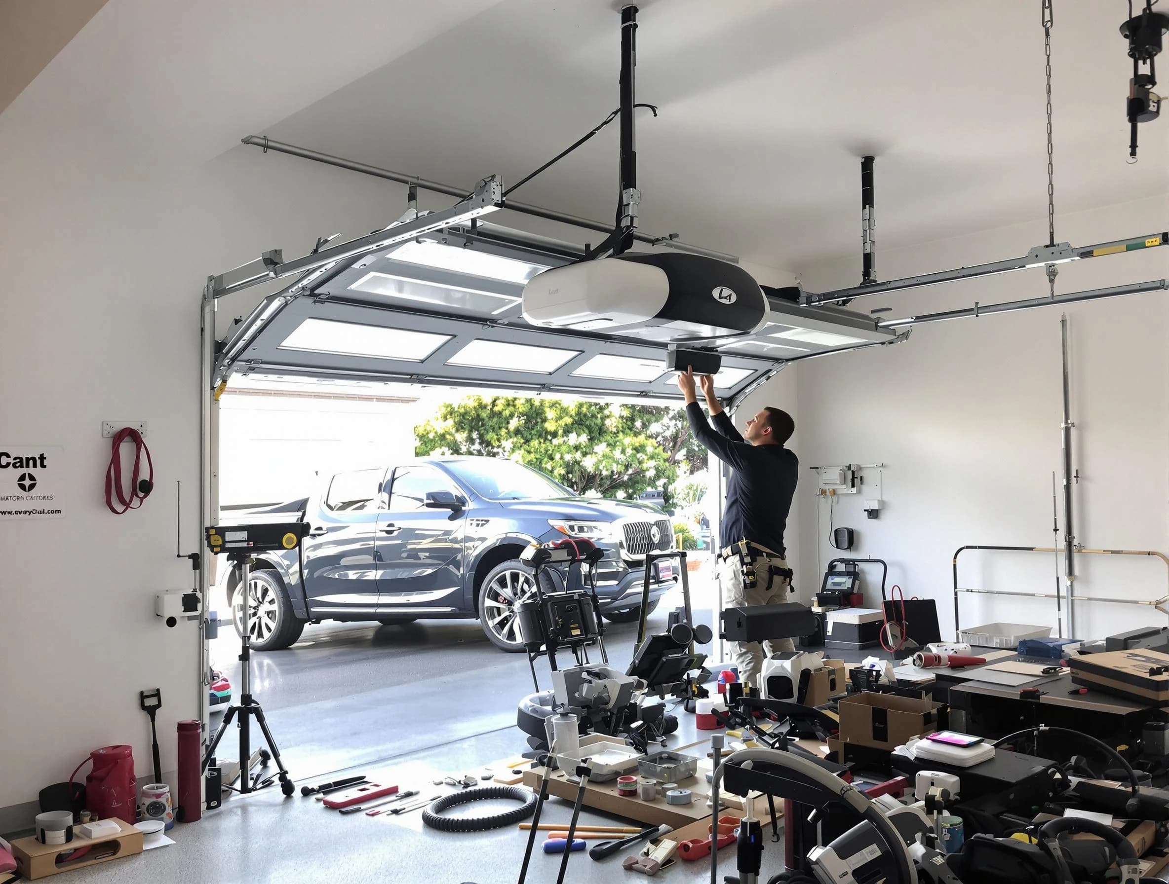 Clanton Garage Door Repair specialist installing smart garage door opener system in Clanton home
