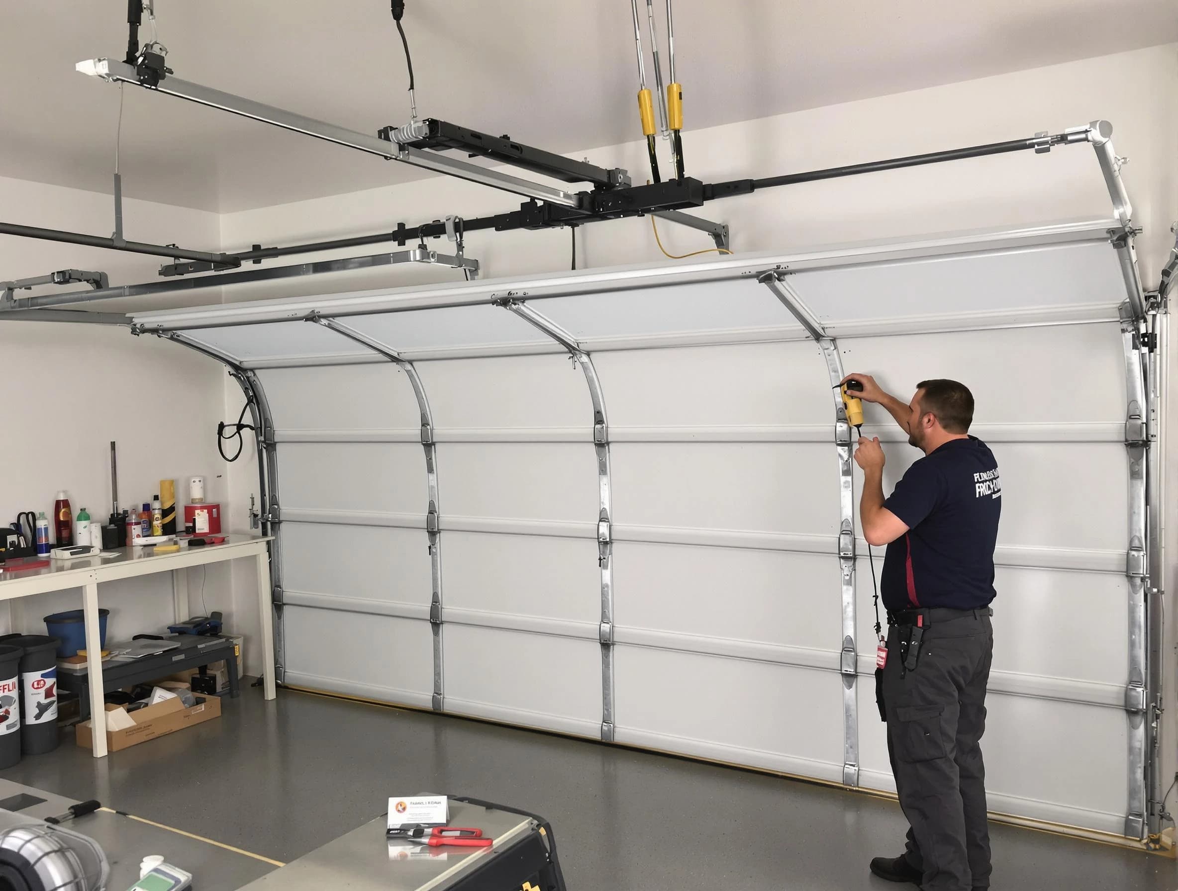 Clanton Garage Door Repair certified technician performing overhead door system repair in Clanton