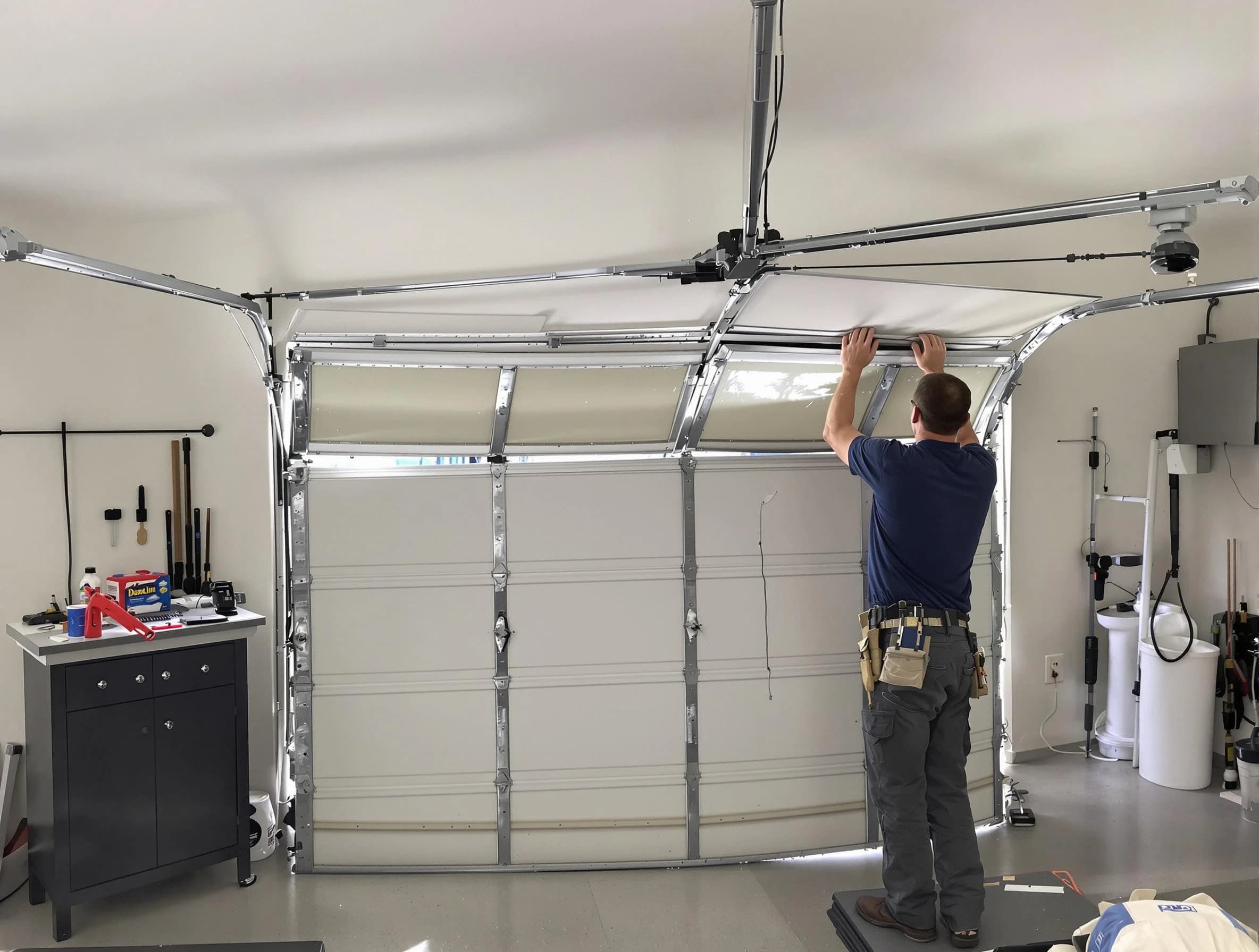 Clanton Garage Door Repair specialist performing precise section replacement on Clanton garage door