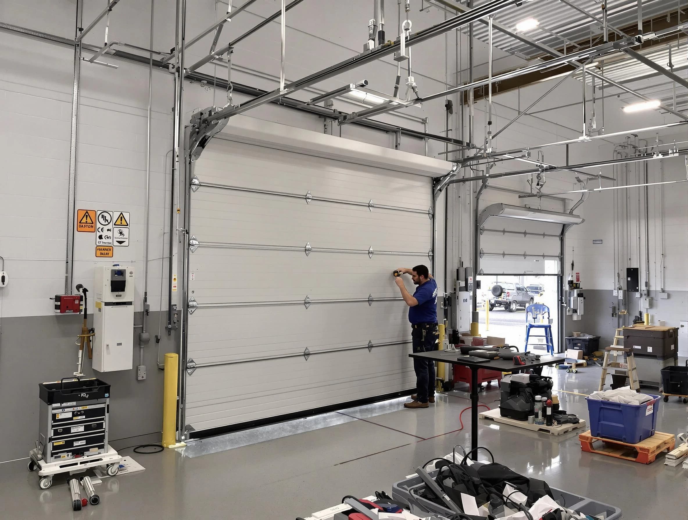 Commercial garage door repair being performed by Clanton Garage Door Repair expert in Clanton