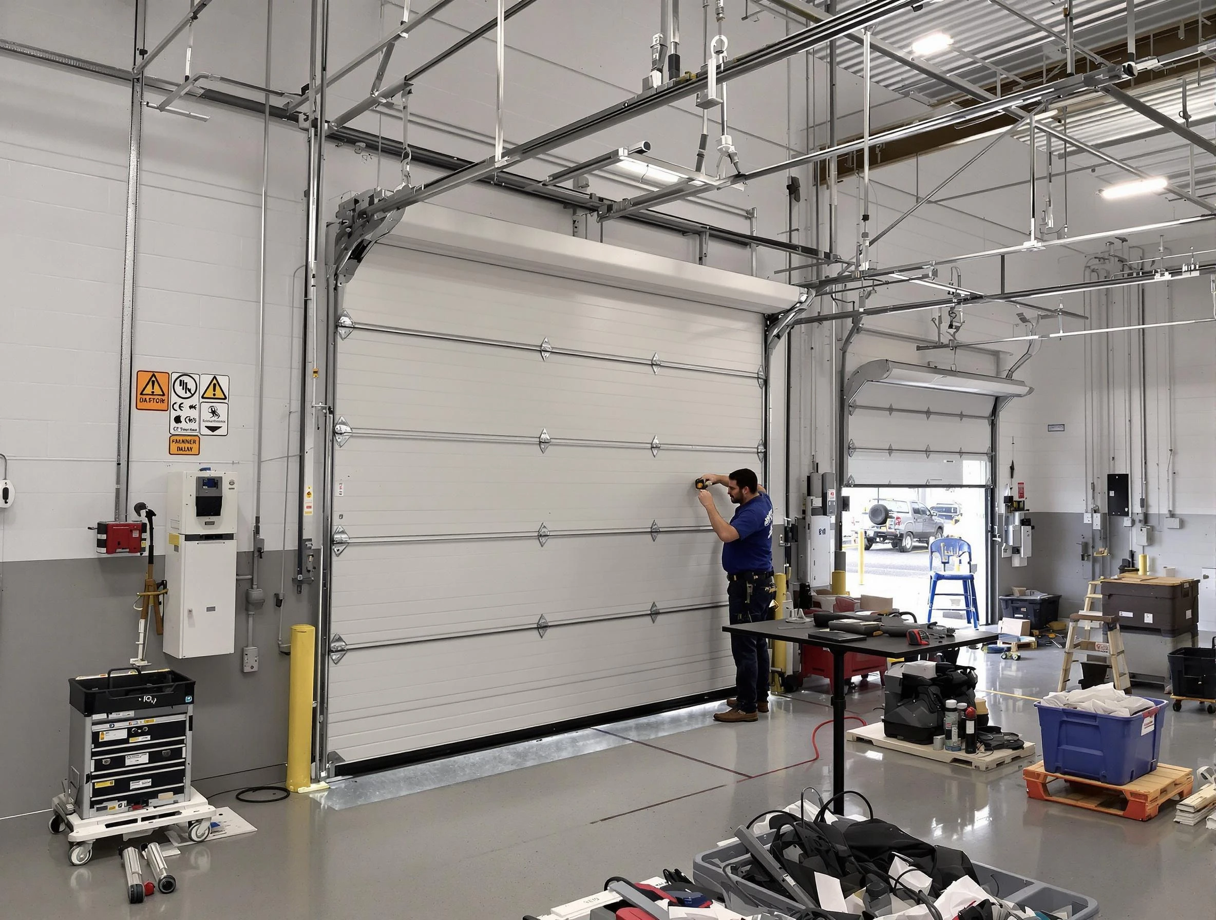Commercial garage door repair being performed by Clanton Garage Door Repair expert in Clanton