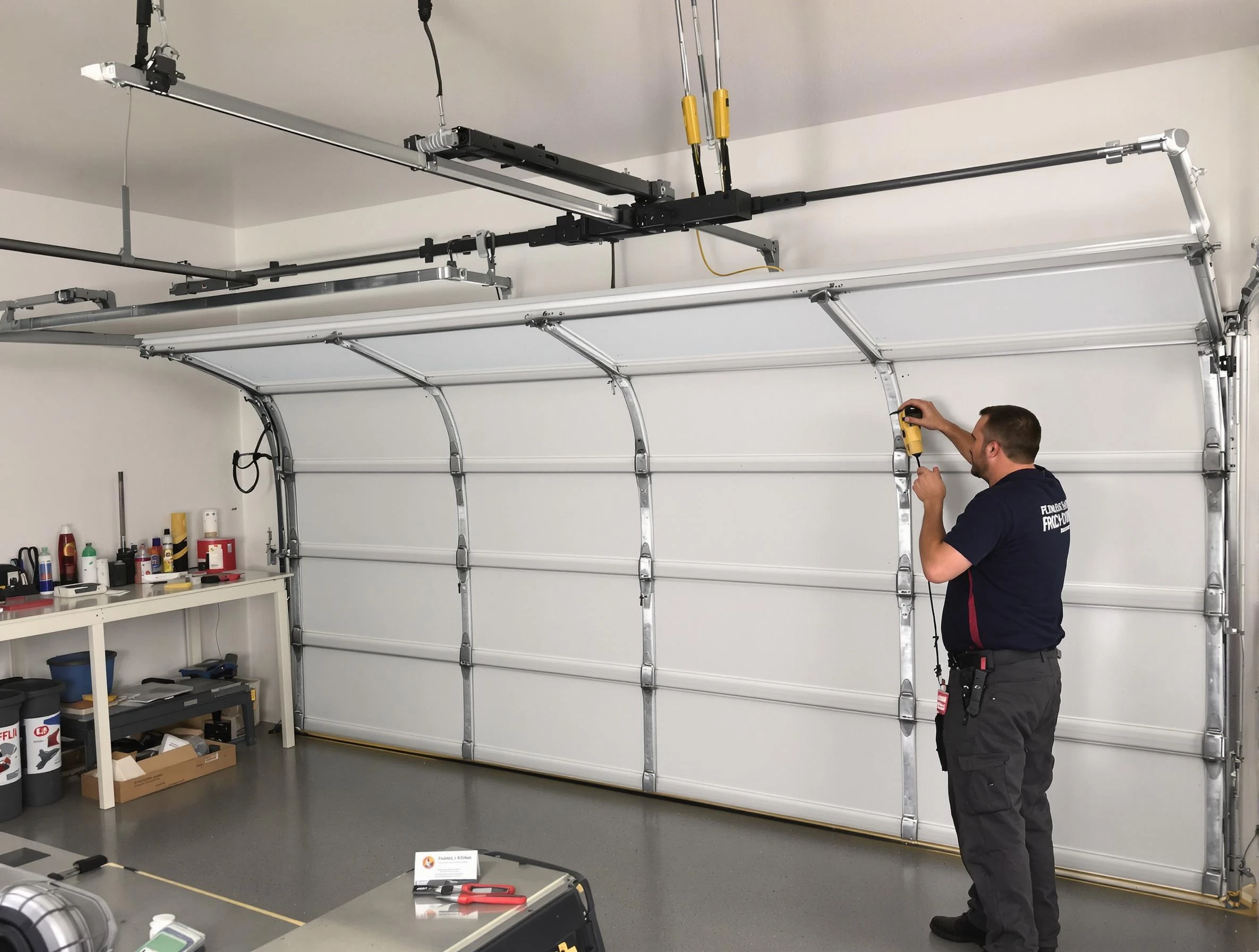 Clanton Garage Door Repair certified technician performing overhead door system repair in Clanton