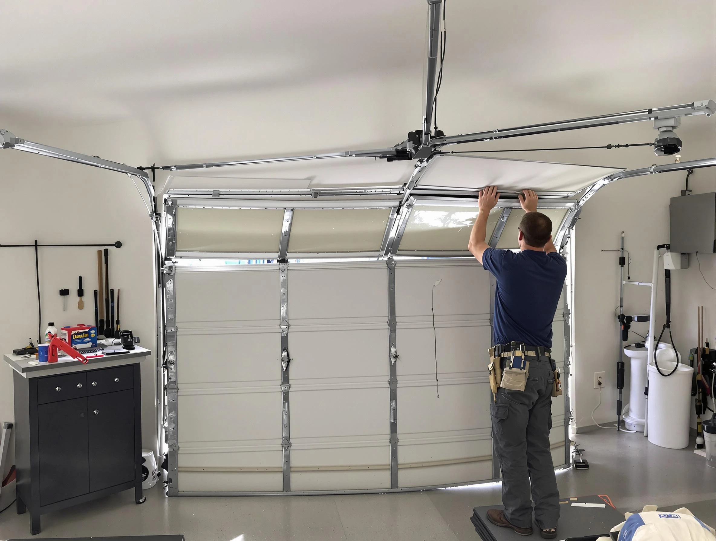 Clanton Garage Door Repair specialist performing precise section replacement on Clanton garage door